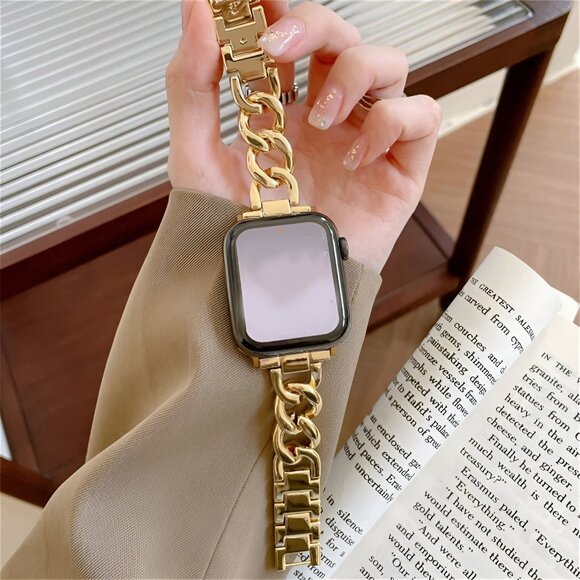 Stylish Metal Adjustable Strap Chain Stainless Band For Apple Watch - Gold - Picture 3 of 6